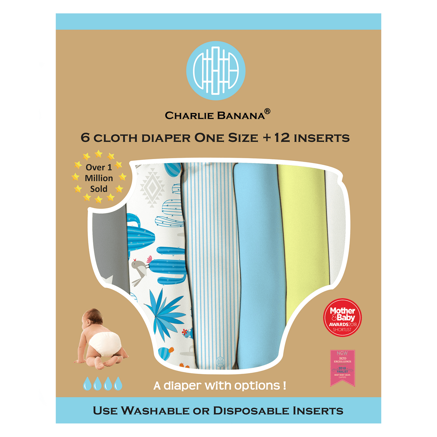 Charlie Banana Stoffwindeln - Cactus Star 6er-Pack