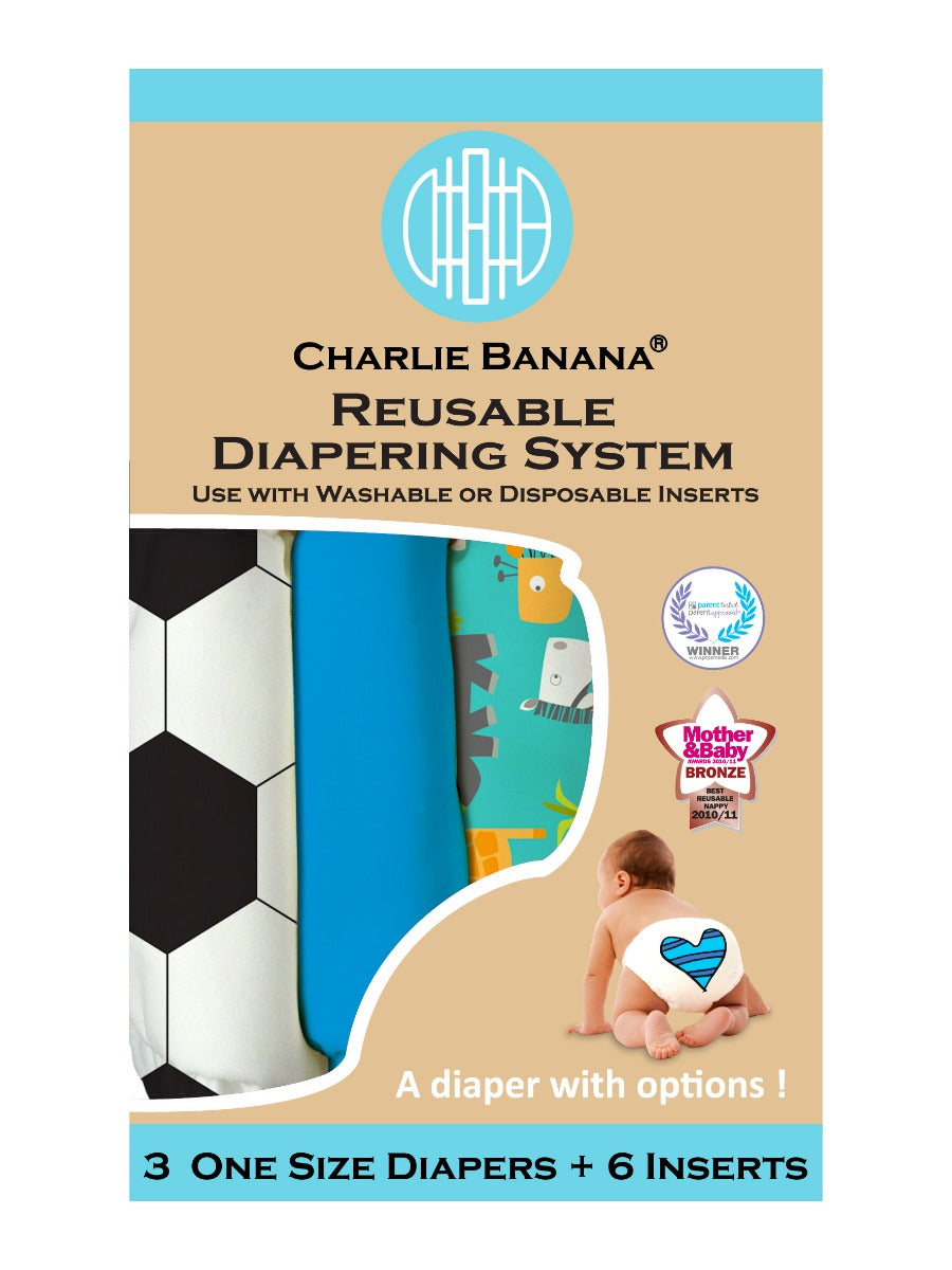 Charlie Banana One Size Stoffwindeln - Organic Safari 3er-Pack